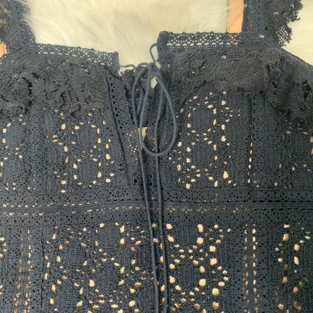 Free People Crochet My Heart Mini Dress Navy Size 6 - Picture 3 of 6